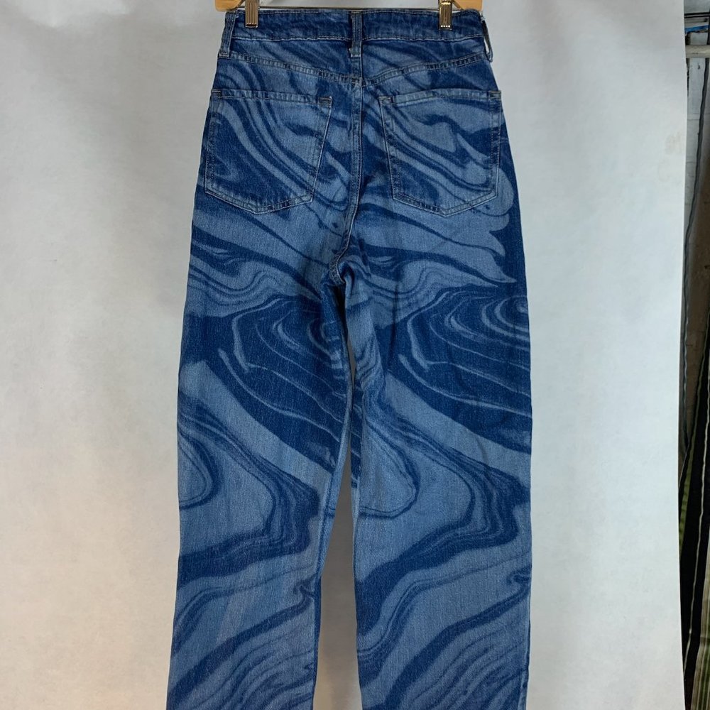 Blue Wide Leg Jeans with a Swirly Pattern